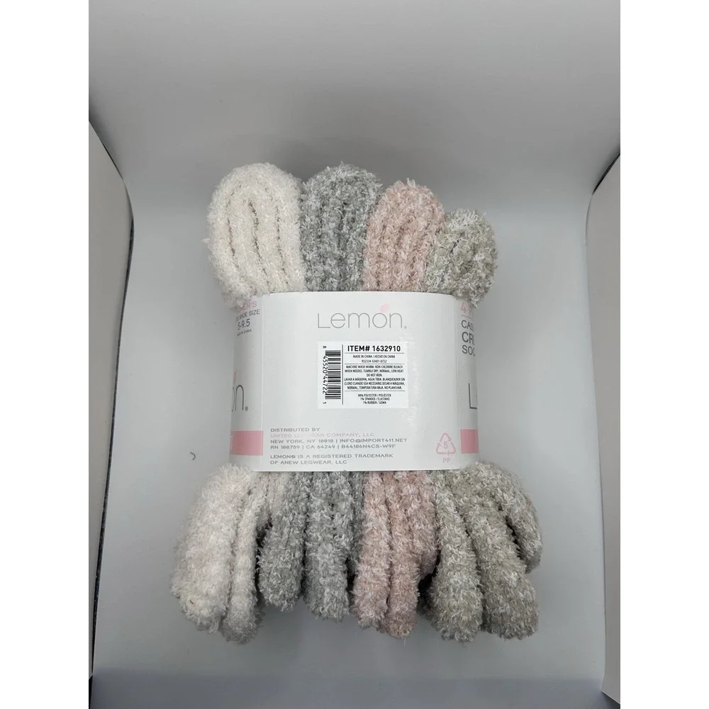Lemon Womens Cozy Casual Crew Socks Fuzzy Warm Socks Size 5-9.5 4pk Multi Color